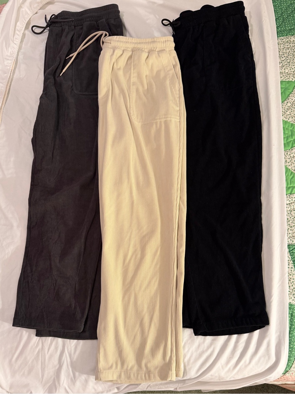 Women’s 2XL Ribbed Drawstring Lounge Pants Trio - Black, Cream, Charcoal